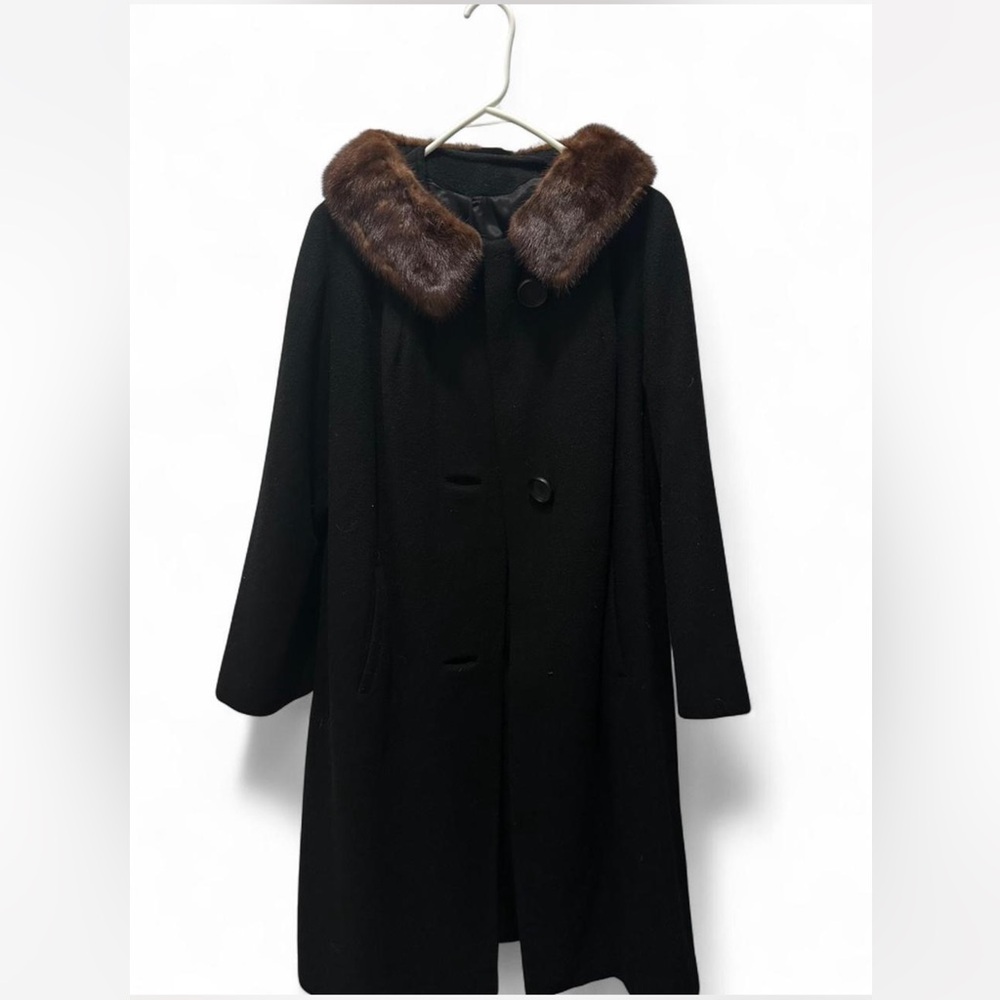 Vintage 40s Oriental by J.J. O'Donnell Black Cashmere Coat with Brown Fur Collar